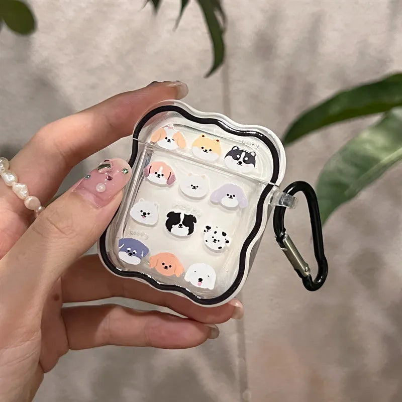 Transparent TPU protective case for AirPods 3 with cute dog and cat full-screen print and black edge
