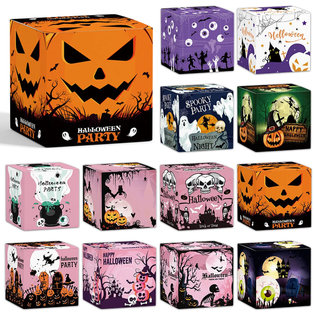 Halloween paper box set of 6 pieces for candy snack packaging in assorted styles