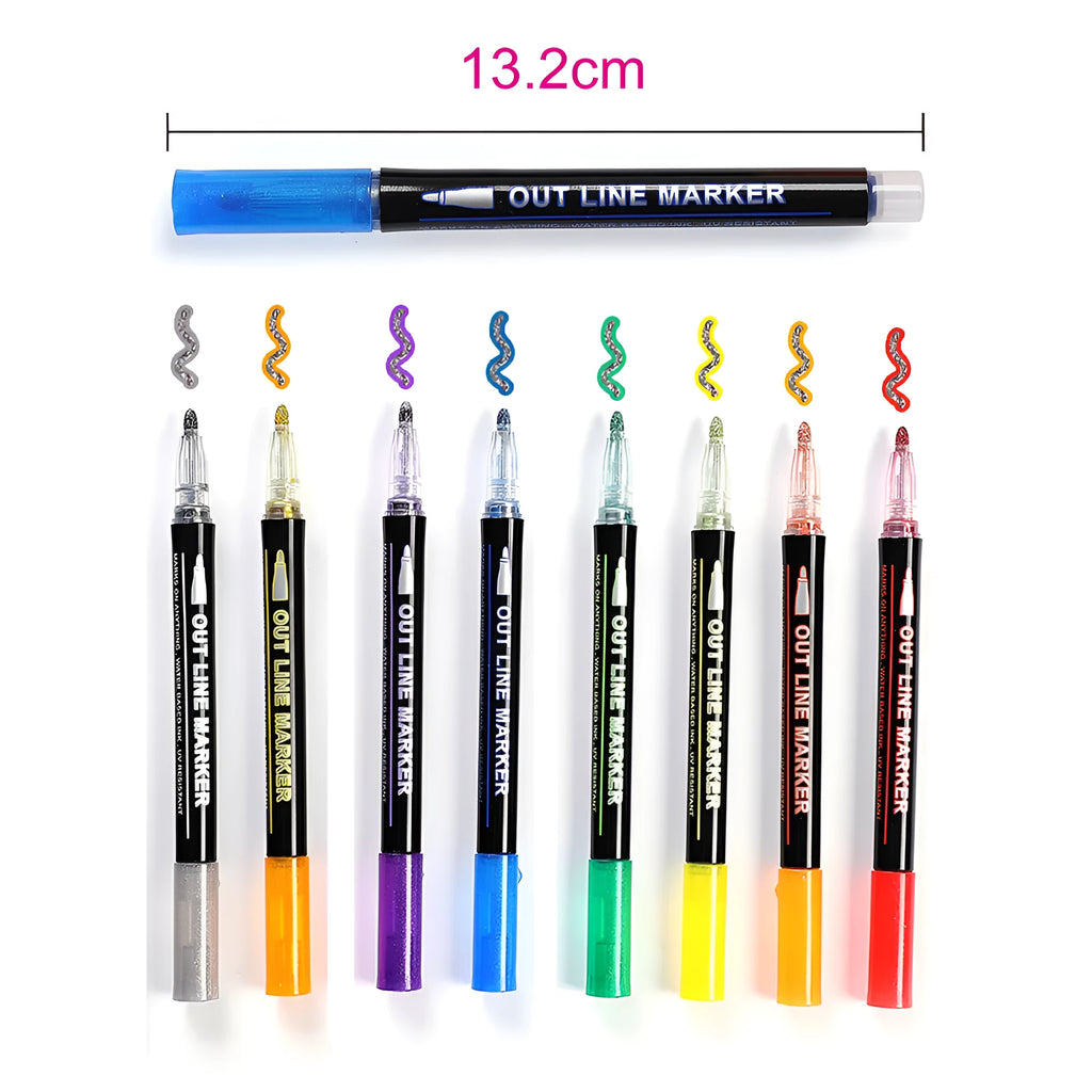 8-colour double line highlighter pen set in PET packaging showing plastic construction