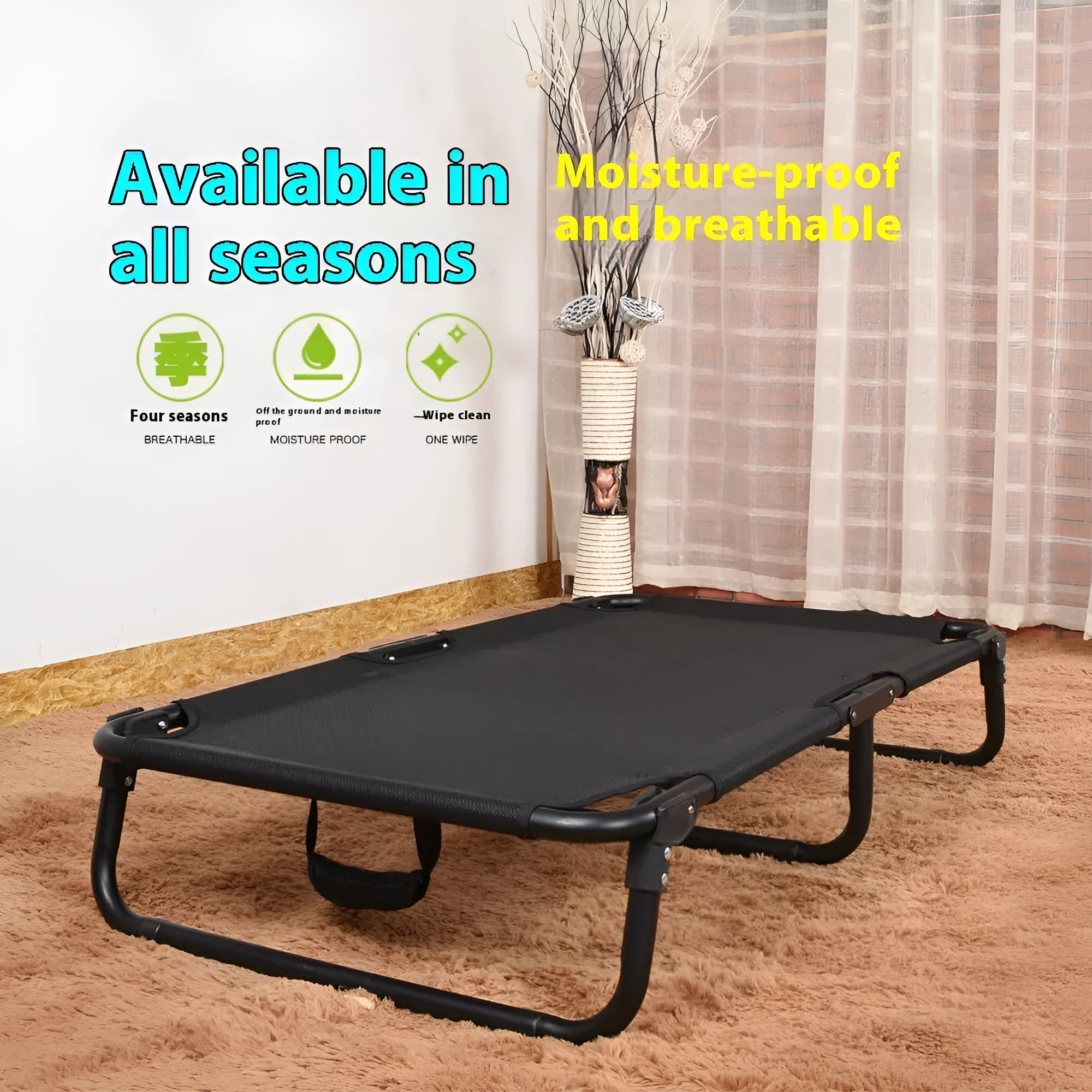 Steel frame dog camp bed with mesh sides and mattress in various size options