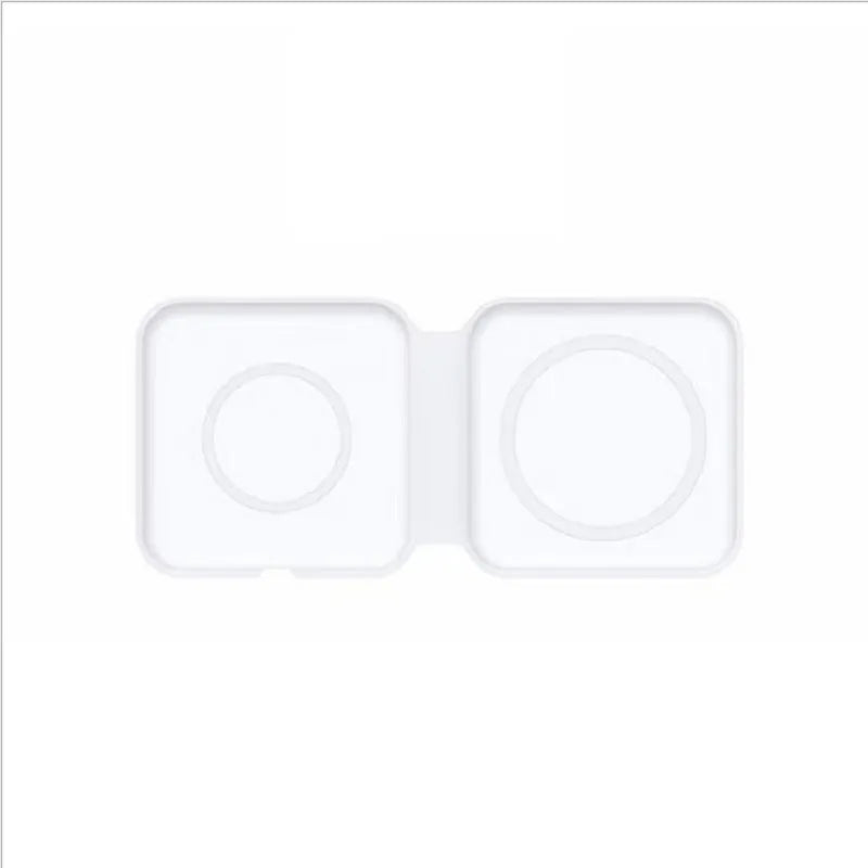 White foldable 2-in-1 magnetic wireless charger for phone and watch, showing 180° hinge.