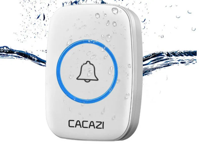 Wireless doorbell system with plug-in receiver and battery-powered transmitter showing colour options