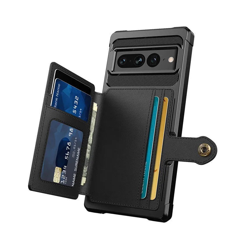 Google Pixel 7 card phone case wallet button drop-resistant protective cover in black with card slot