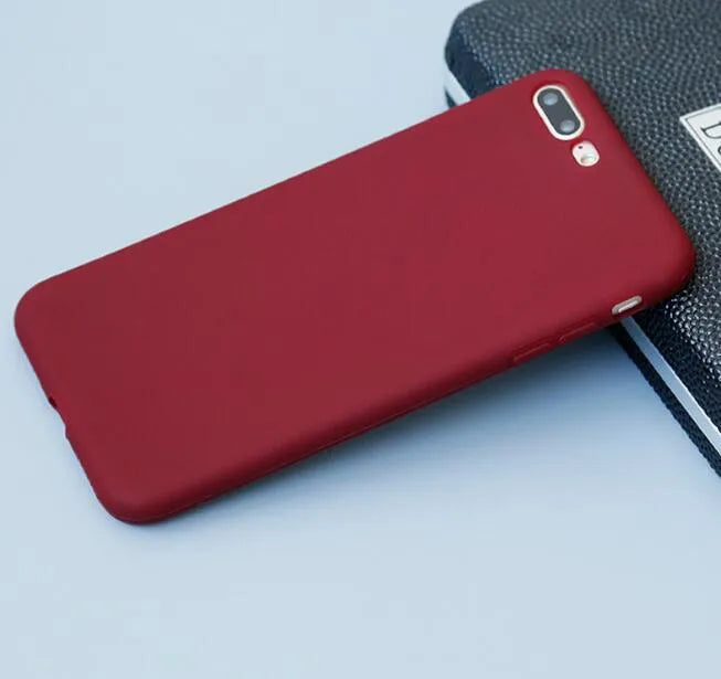 Frosted matte soft shell phone case for Apple iPhone, shown in multiple colours including black and blue.