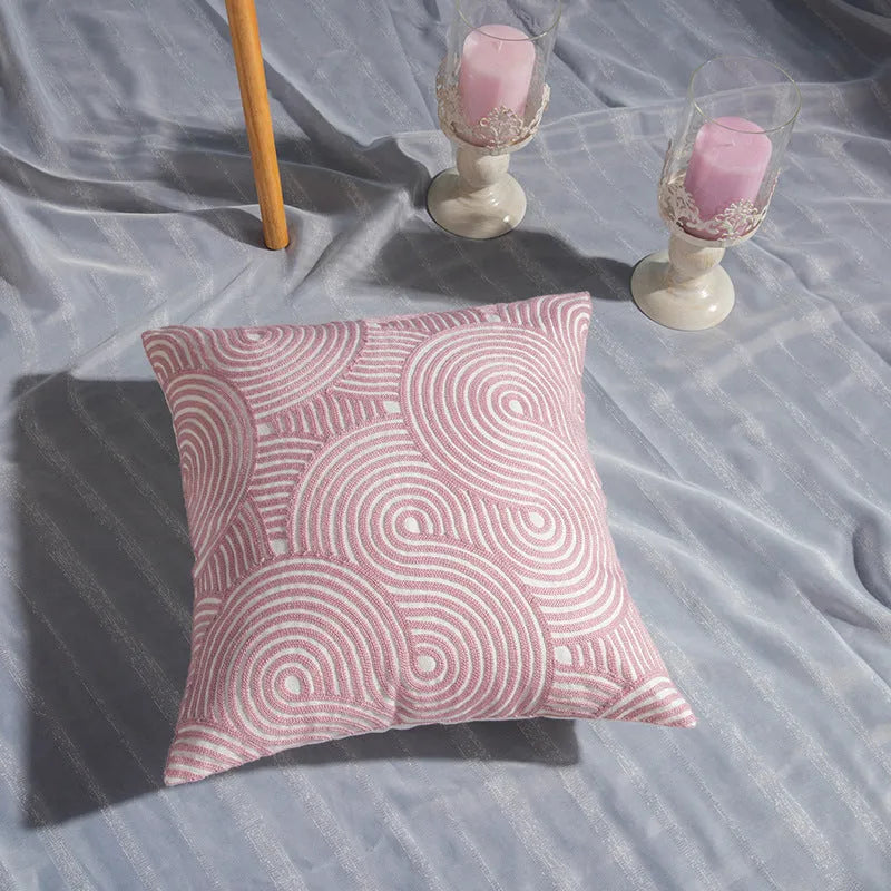 Geometric cotton embroidered pillowcase 45x45cm square cushion cover with invisible zipper, modern style