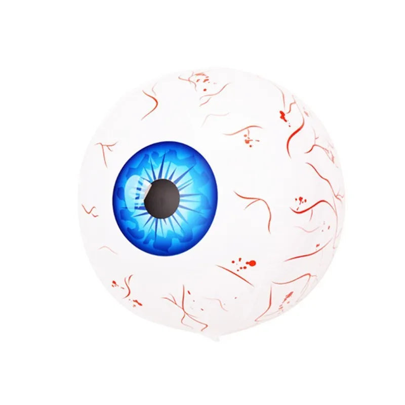 Green Halloween eyeball balloon with red bloodshot veins, shown inflated to 40 cm diameter.