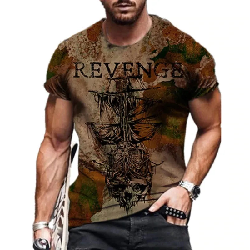 Abstract painting print short-sleeved round neck T-shirt in cotton blend