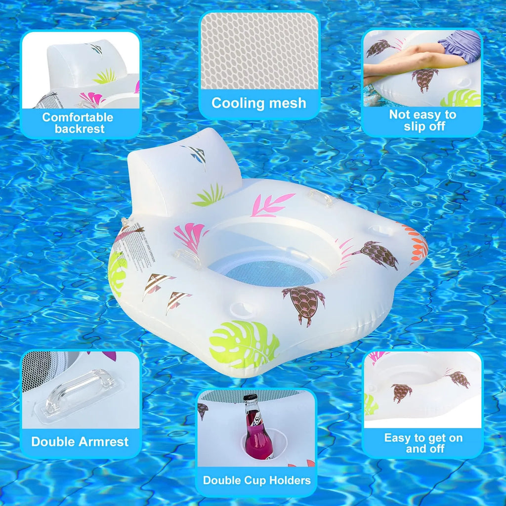 White U-shaped luminous inflatable float recliner on water, showing its 120cm size.