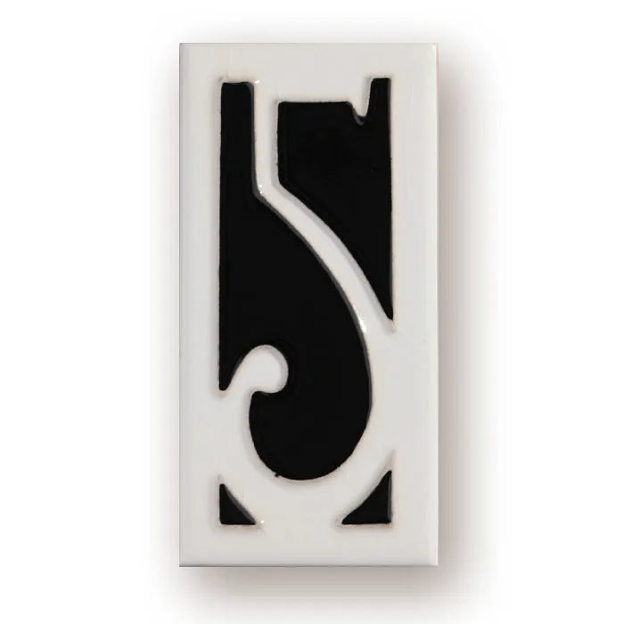 Handmade retro-style ceramic doorplate with an enamel art number on a white background.