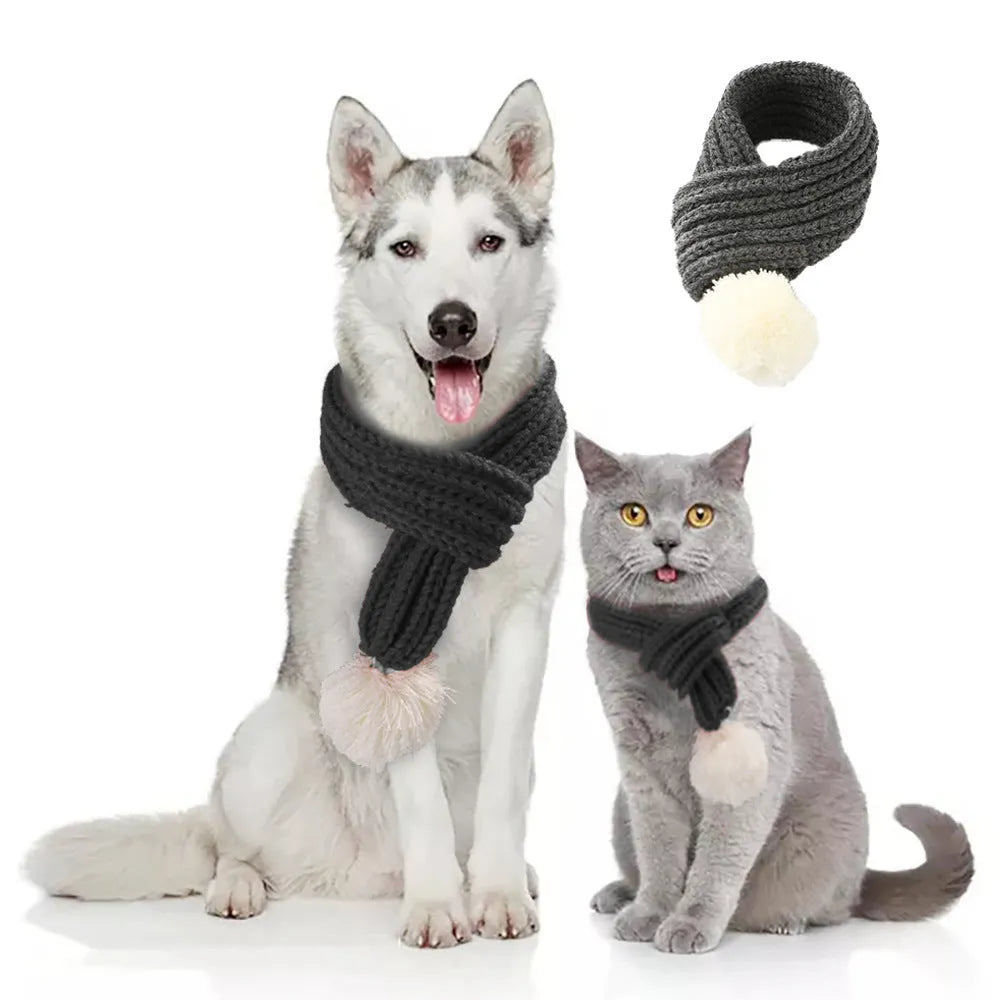 Pet Christmas acrylic wool scarf for cats and dogs in red colour, holiday accessory