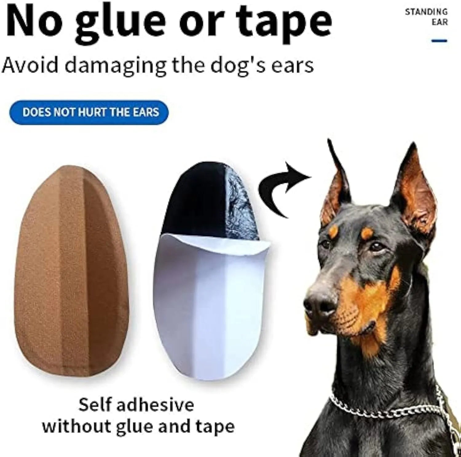Pack of dog ear support stickers in various sizes for Doberman, Corgi, and Sheltie puppies