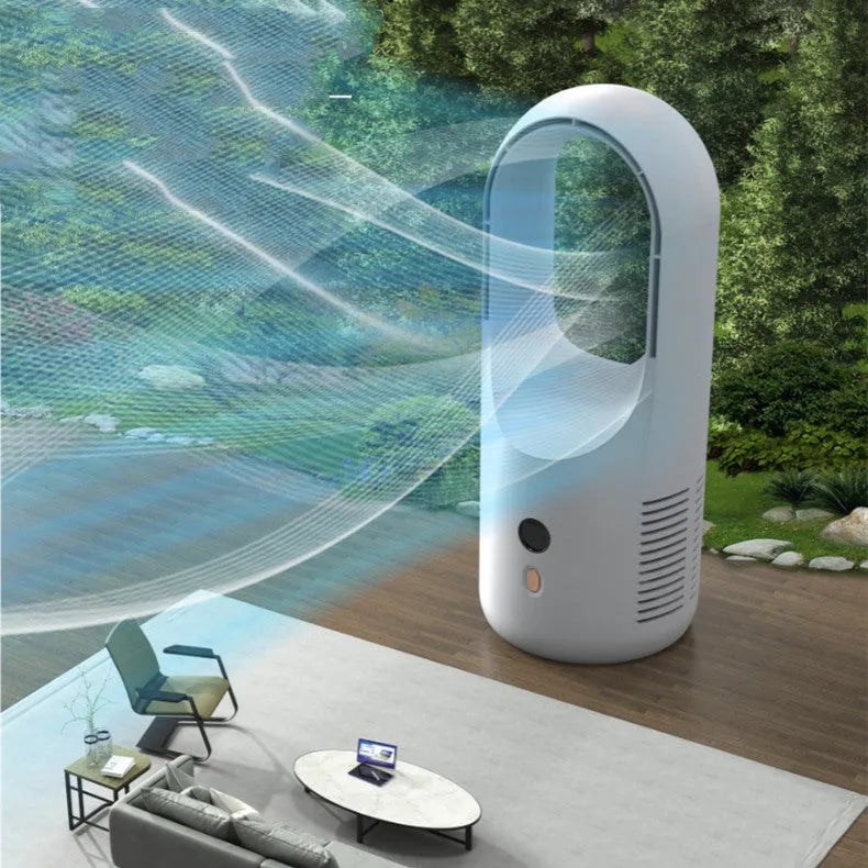 Desktop bladeless USB fan with LED display and rechargeable battery for portable cooling