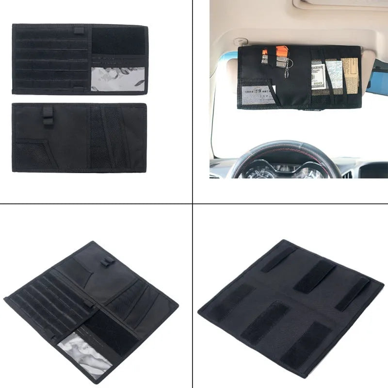 Black 1000D nylon sun visor organizer 36x35cm with CD pocket on car visor