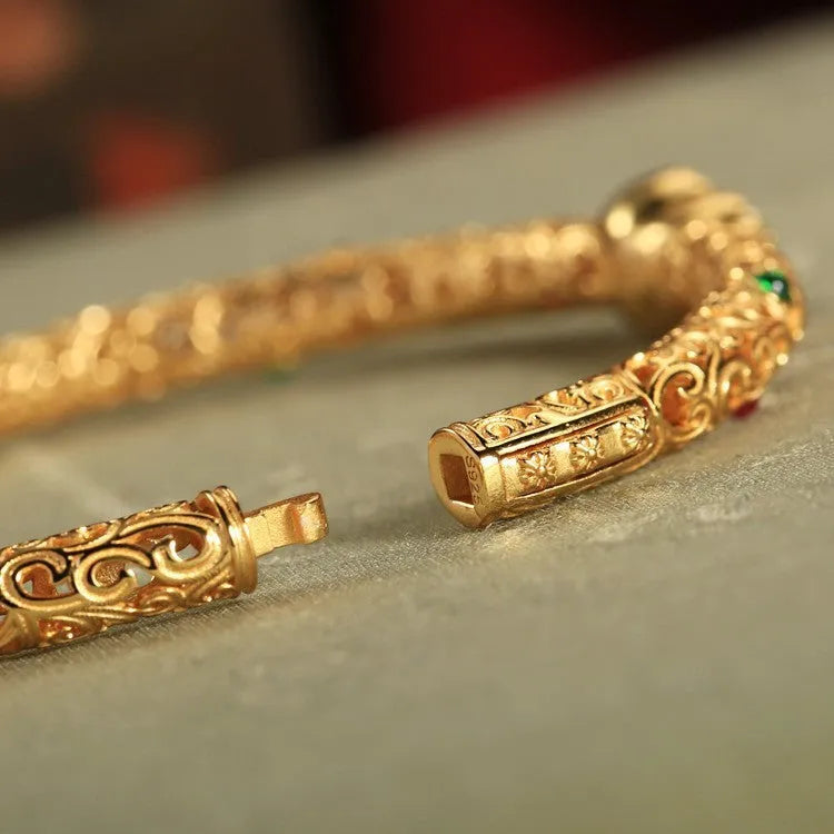 Gold-plated copper bracelet with open retro gourd design for women