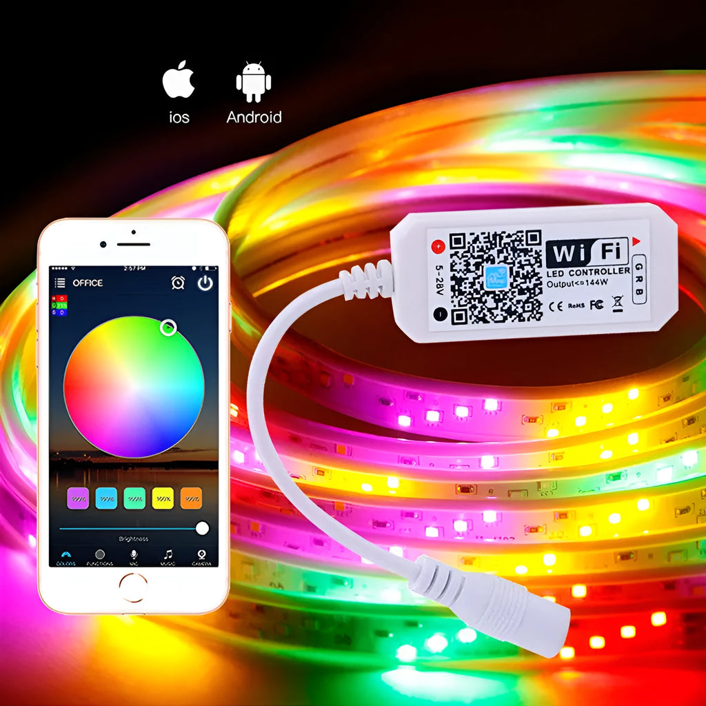 White WiFi RGB LED light bar controller ZJ-MW-RGB with connection terminals.