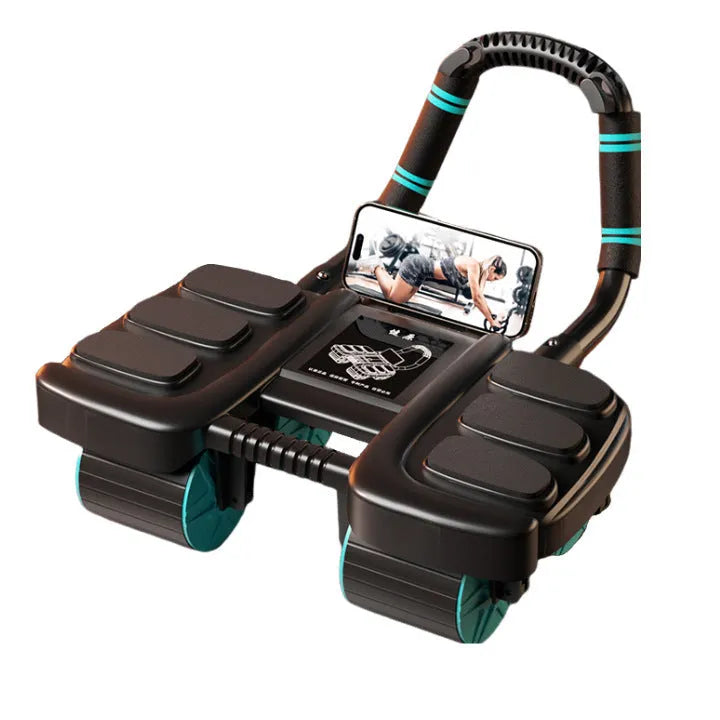 Orange four-wheel abdominal exercise roller with automatic rebound and six visible elbow supports.