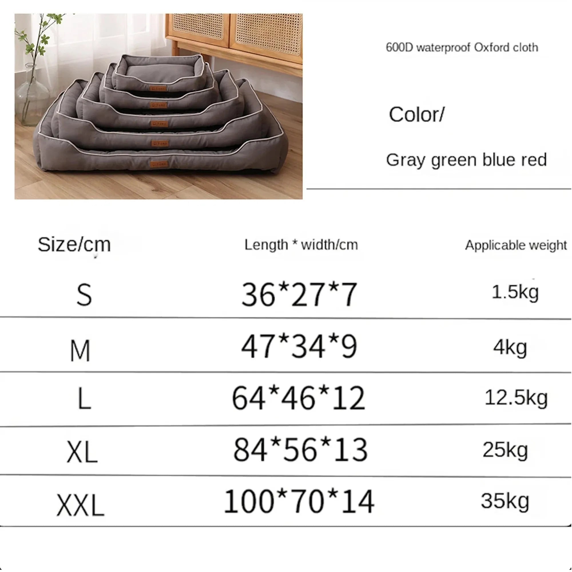Grey waterproof dog sofa bed with a soft cushion, shown next to a sleeping golden retriever.