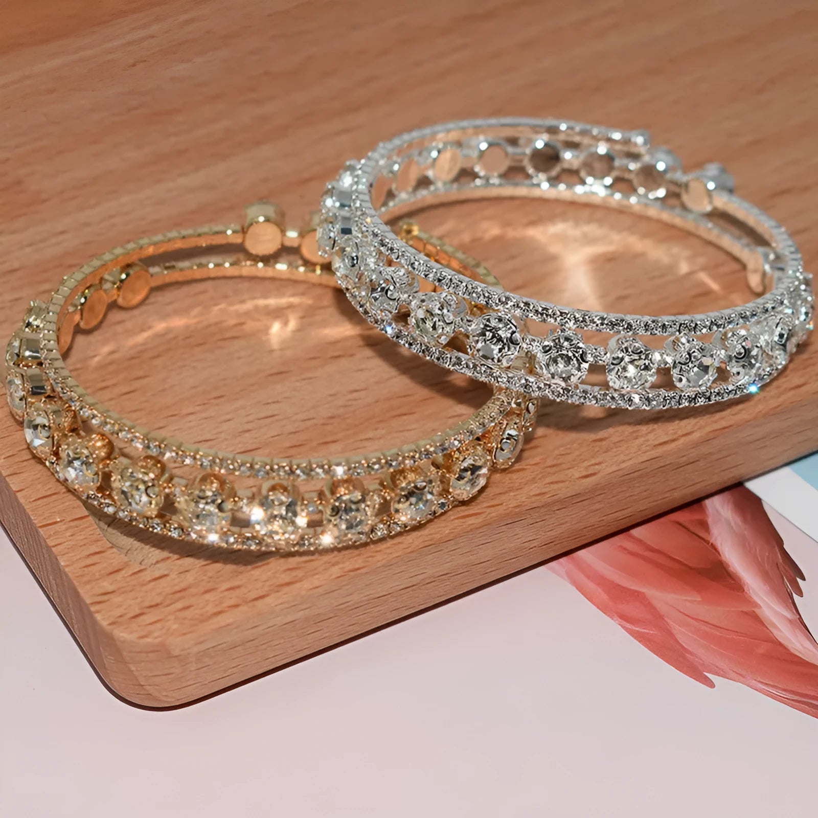 Full rhinestone wrapped open bracelet for women in silver gold rose gold electroplated finish