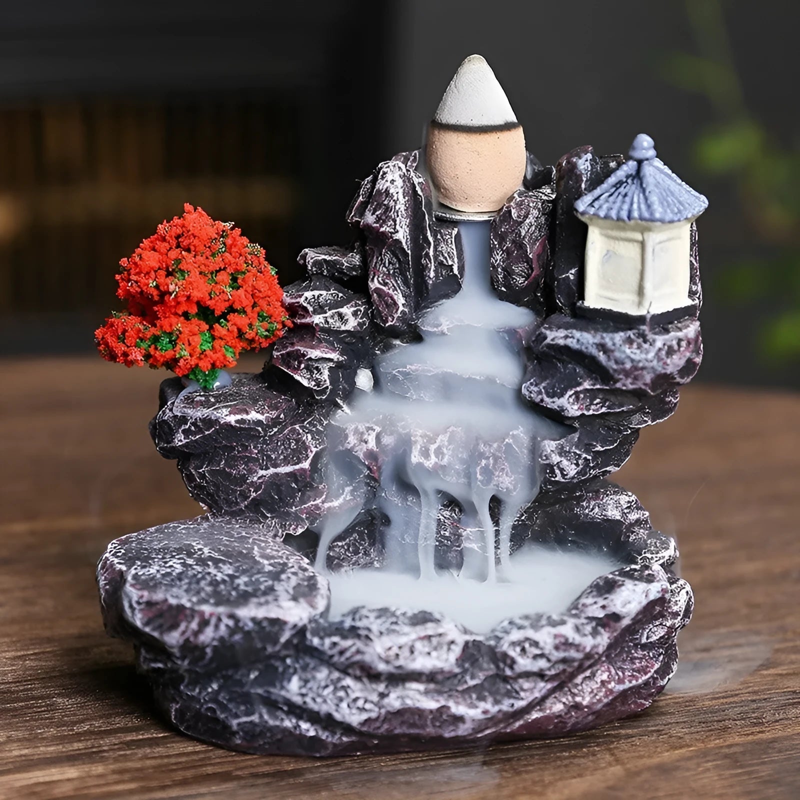 Ceramic backflow incense burner with tree ornament in green, mangrove, pink or white