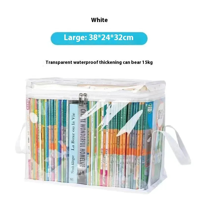Large white foldable PVC buggy bag with transparent panels and sealing function.