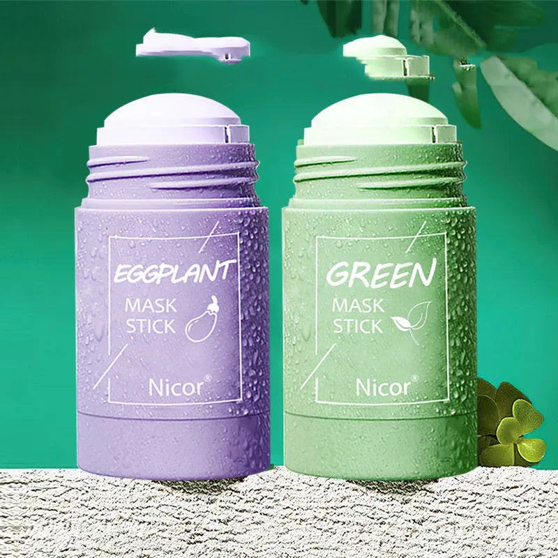 Green tea and eggplant solid clay mask stick for oil control and anti-acne skincare