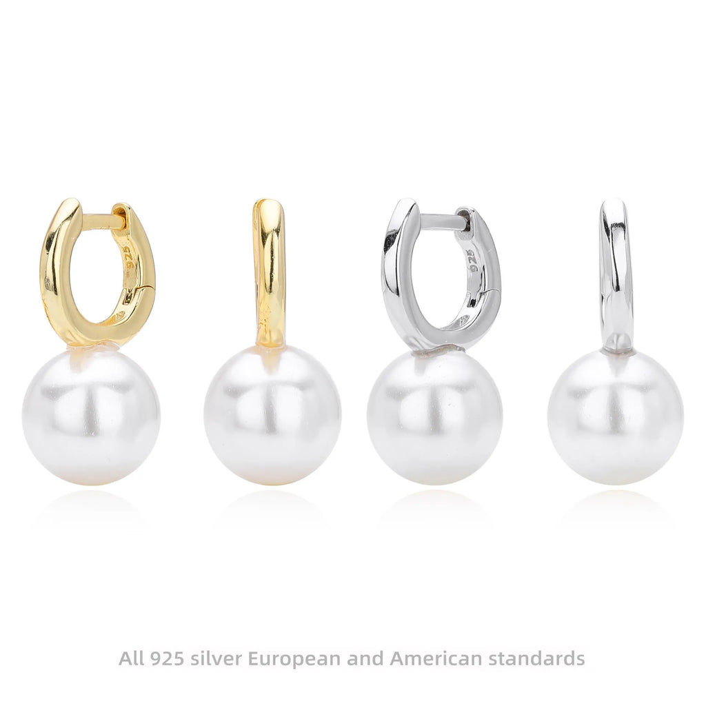 Sterling silver 925 fairy pearl earrings geometric shape gold platinum electroplated women