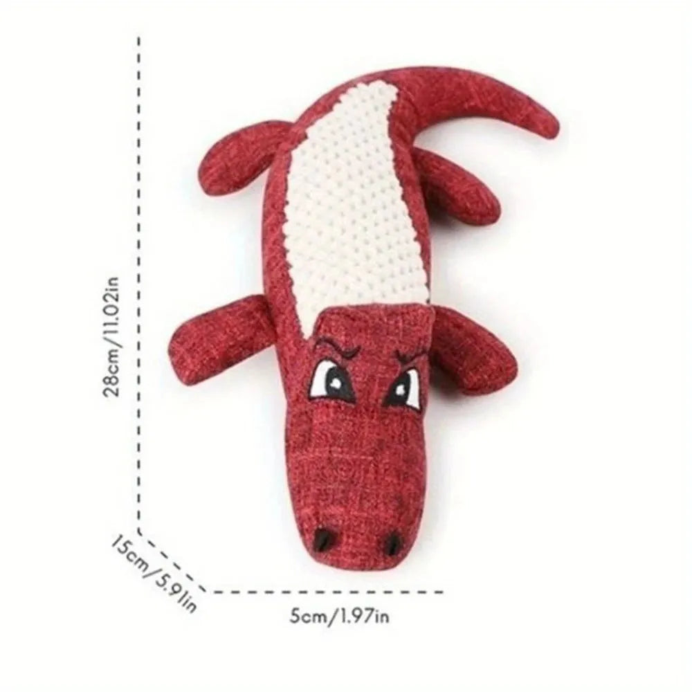 Plush squeaky dog chew toy, 29cm long, linen and PP cotton, blue red green
