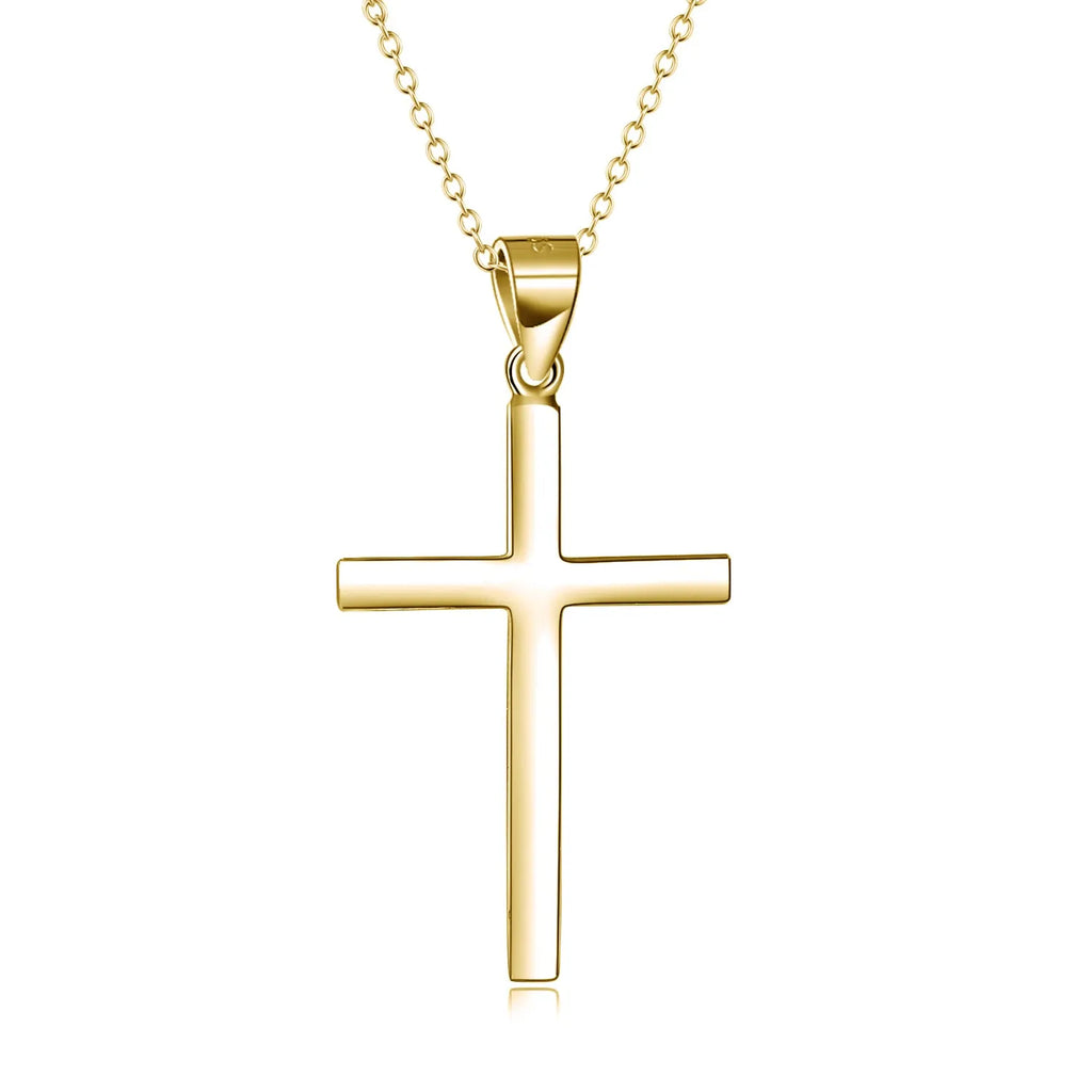 Sterling silver cross pendant necklace with yellow gold plating on 18 inch cable chain