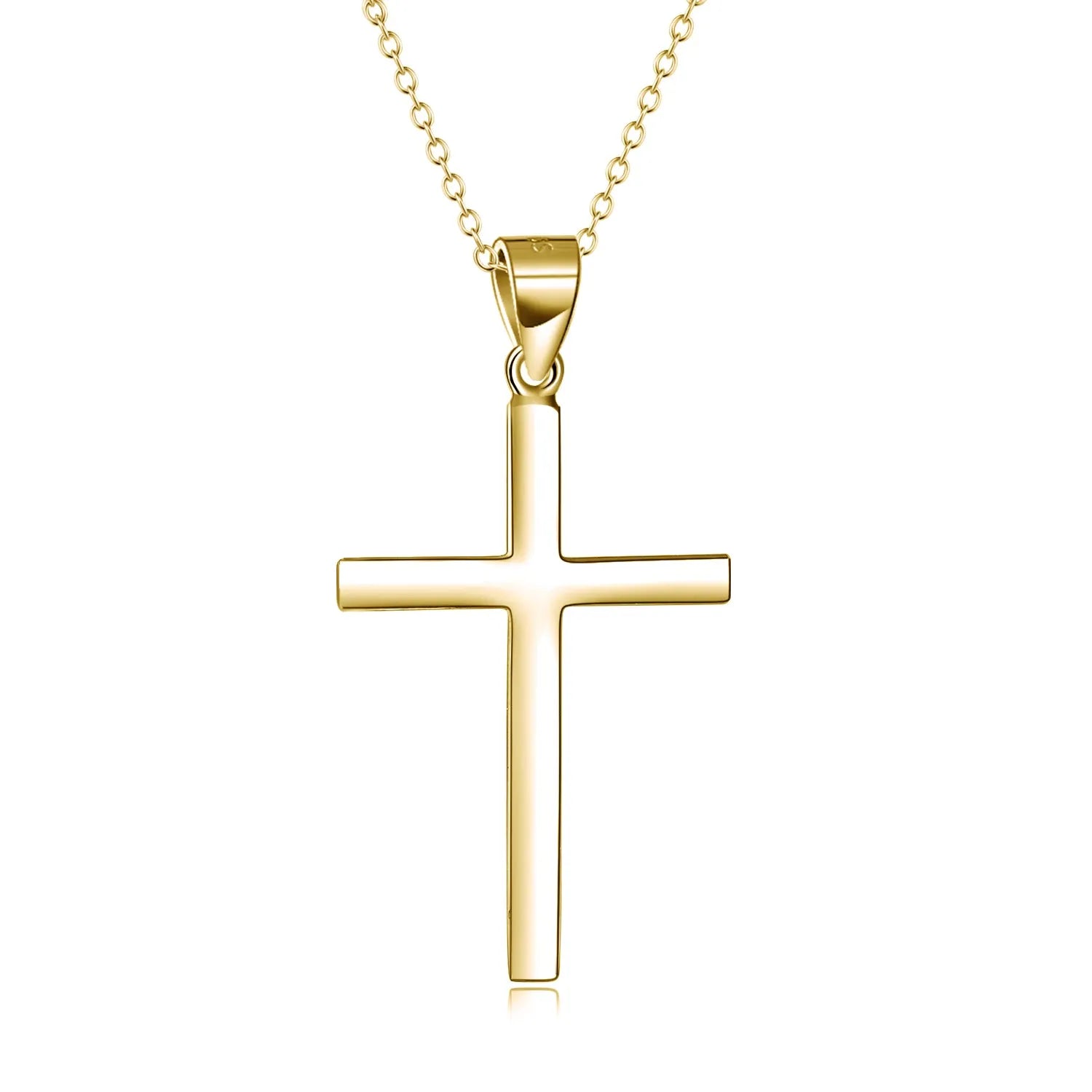 Sterling silver cross pendant necklace with yellow gold plating on 18 inch cable chain