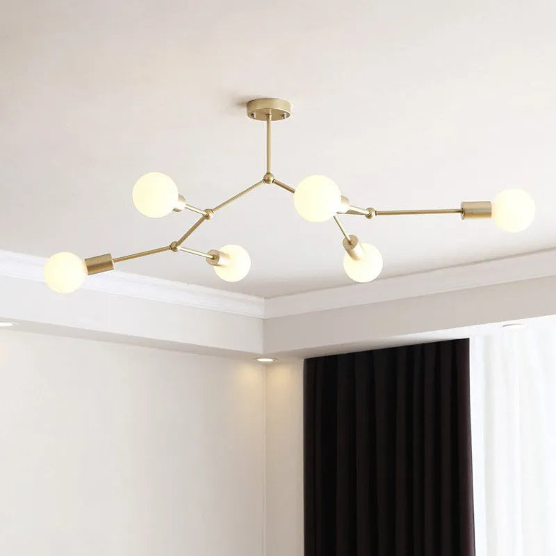 Nordic style black iron ceiling chandelier with multiple light heads.