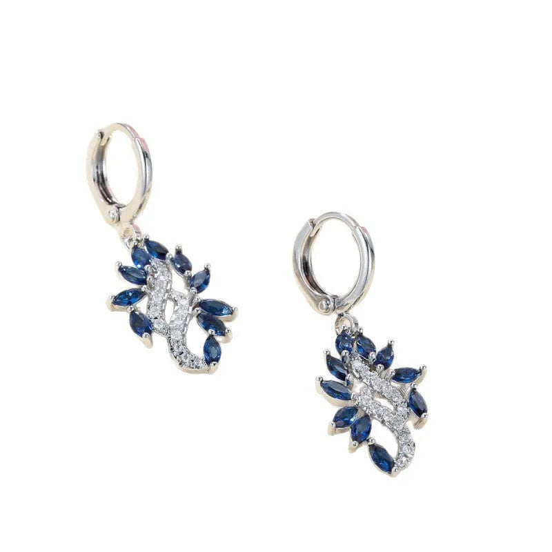 Women's simple minority style alloy earrings with platinum sapphire blue finish