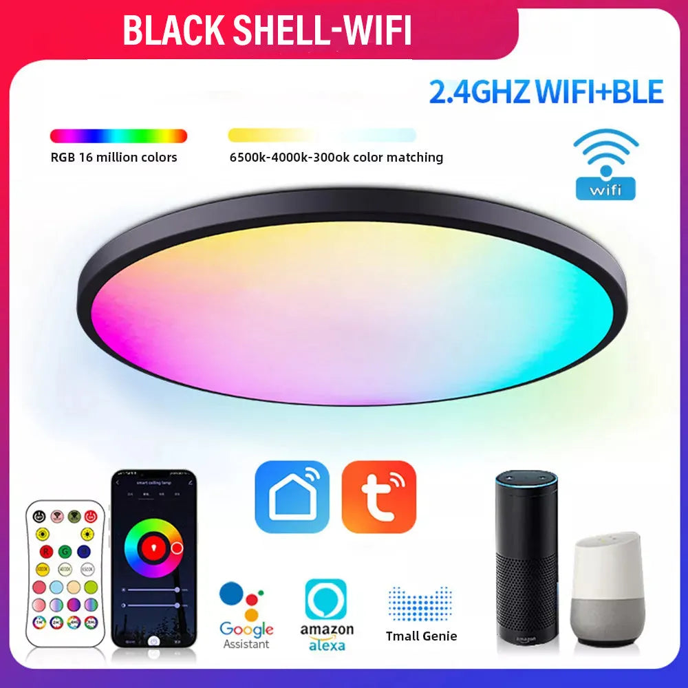 RGBCW Bluetooth ceiling lamp with colour mixing and dimming control in black or white