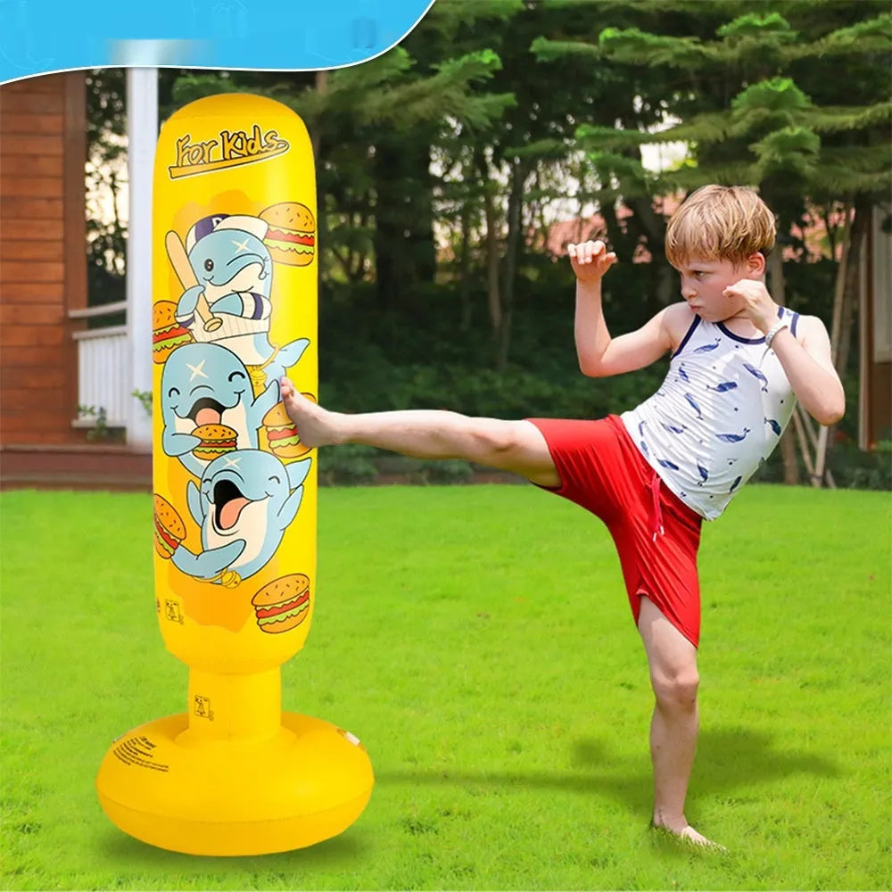 Yellow hamburger inflatable boxing column standing vertically at 120cm tall