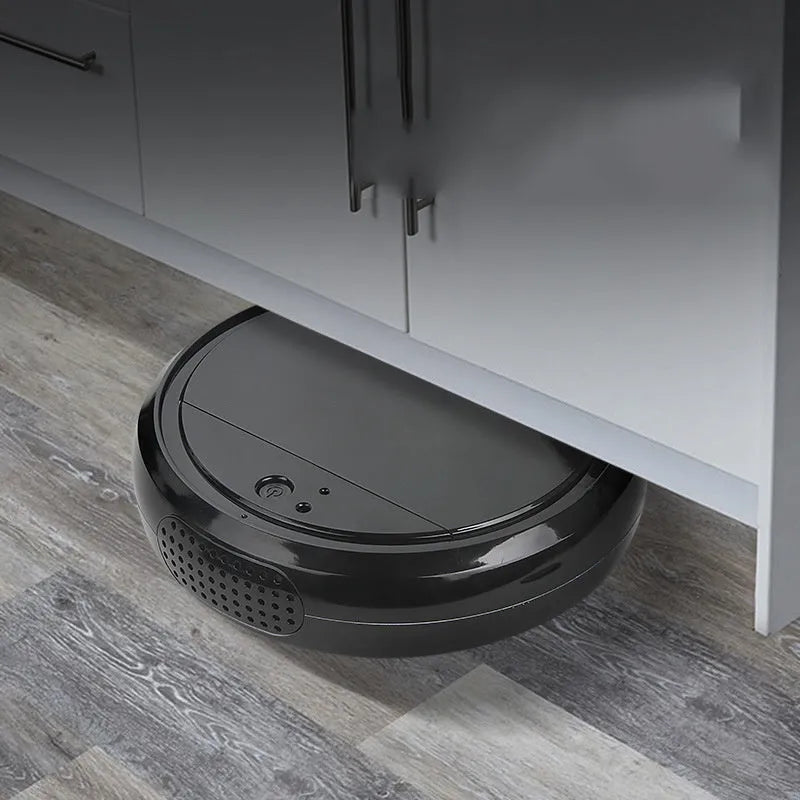 Household automatic sweeping robot in black colour with dimensions 27x27x7cm and USB charging