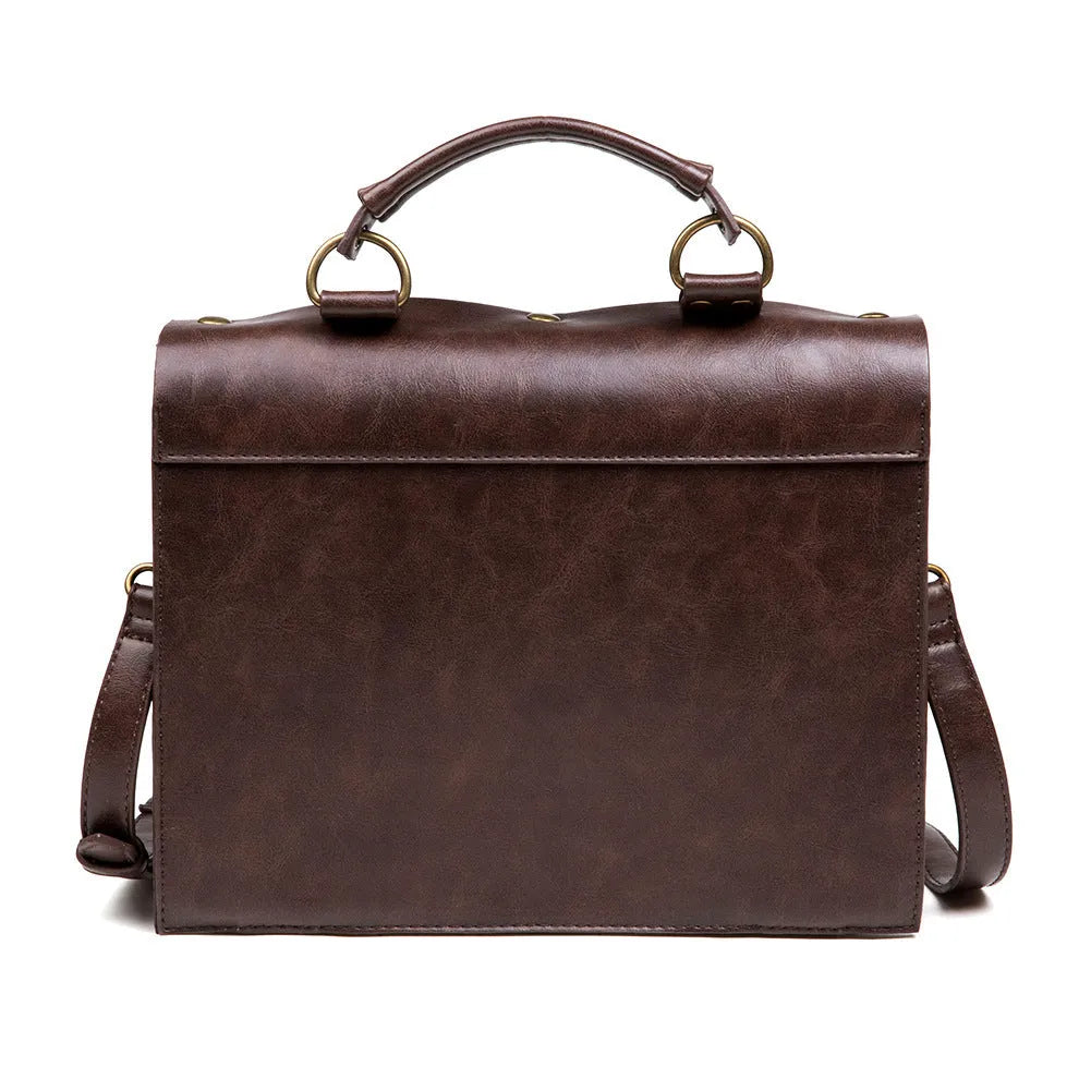 Bronze steampunk industrial retro shoulder bag with metal hardware in horizontal square pillow design