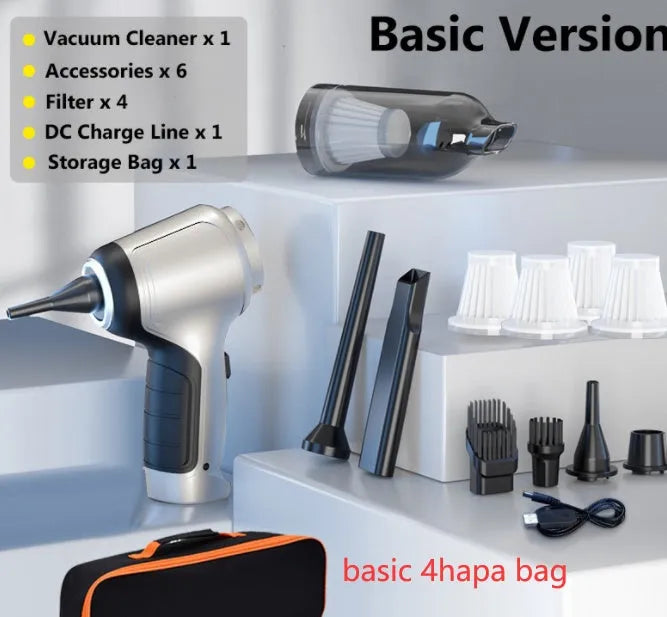 Car mounted brushless handheld inflatable vacuum cleaner with charging base and EVA bag