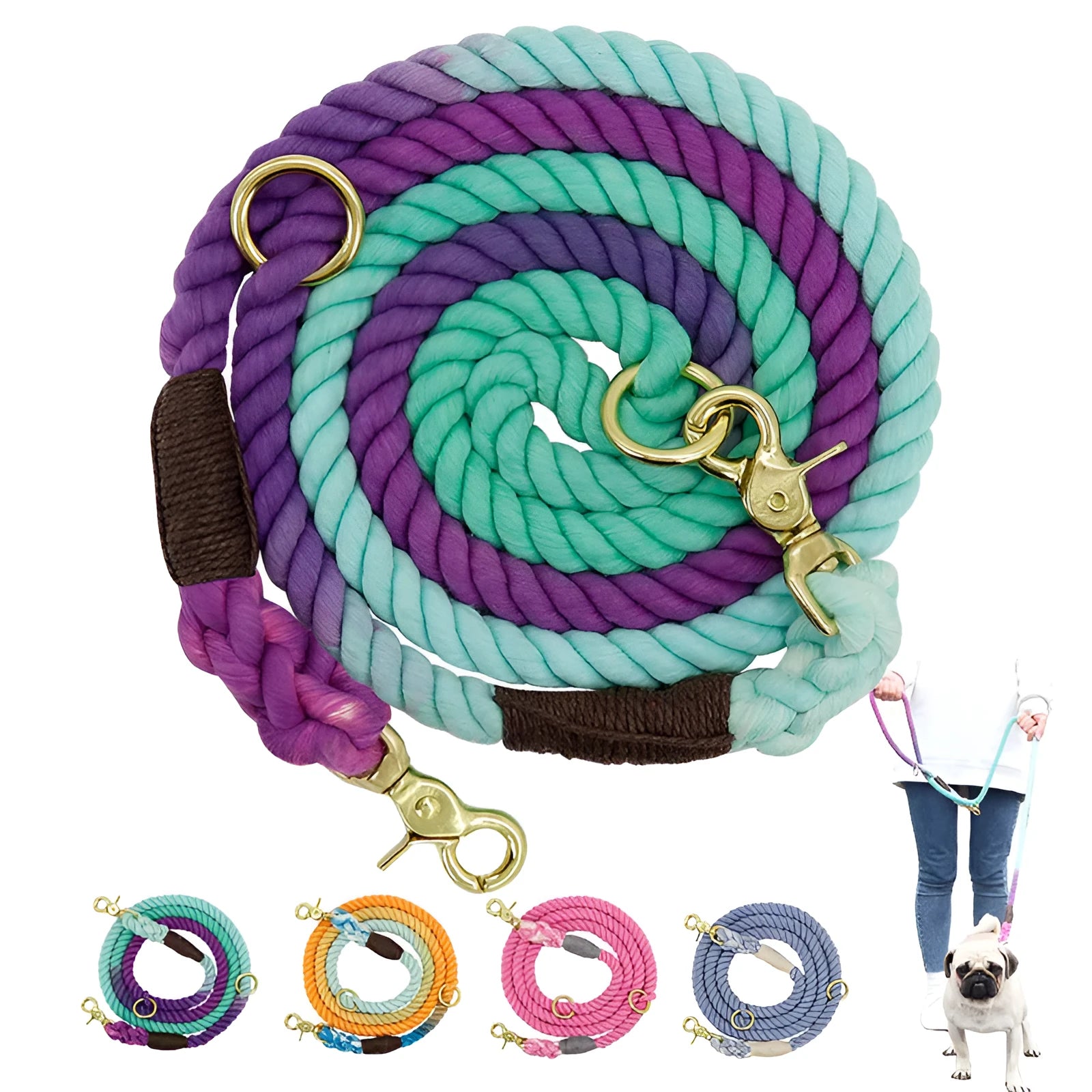 Multi-colour soft cotton dog leash length 150cm width 1.5cm for walking training small medium large dogs blue orange pink