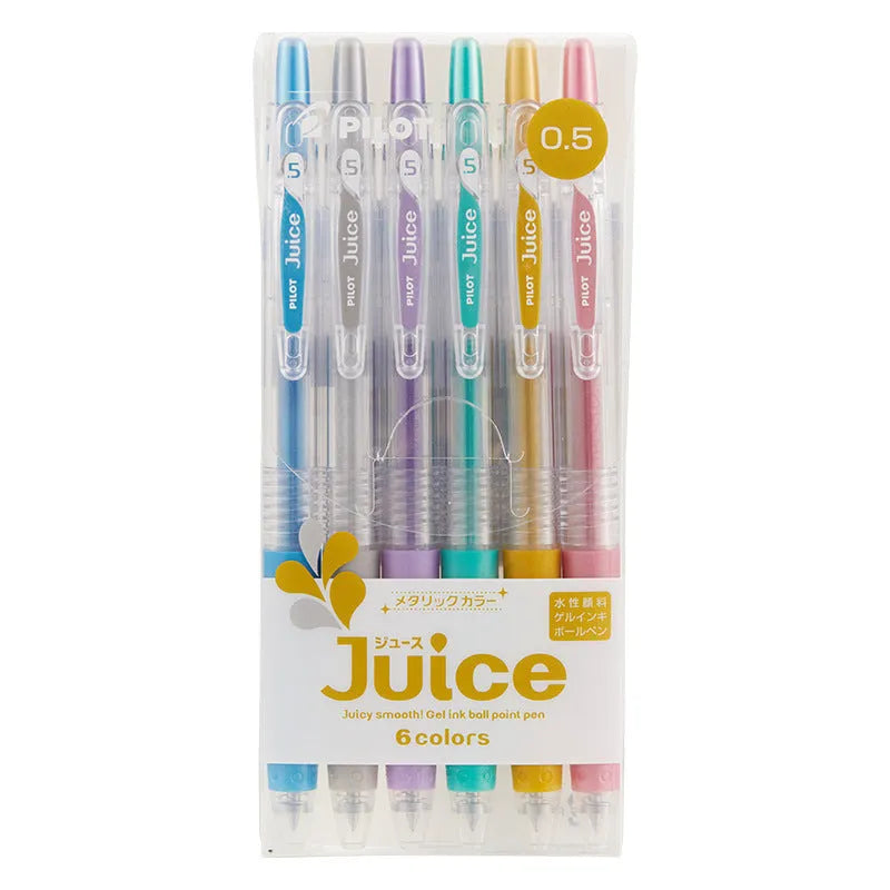 Baiguole gel pens showing metallic, fluorescent, tender, and conventional colour options with 0.5mm tips