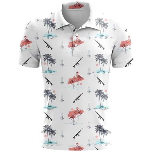 Loose-fit 3D printed short sleeve sports top in bird eye cloth polyester on a hanger.