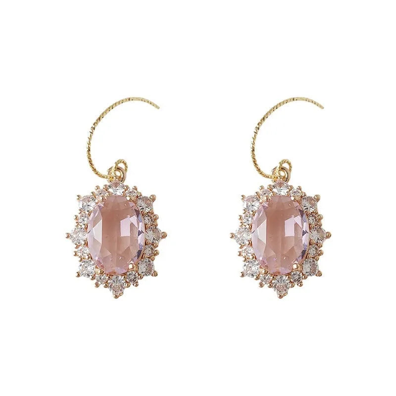 Vintage heavy industry geometric copper drop earrings with zircon and cat-eye style stones for women