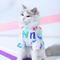 Blue breathable mesh polyester cat vest for small to large cats with anti-hair loss design