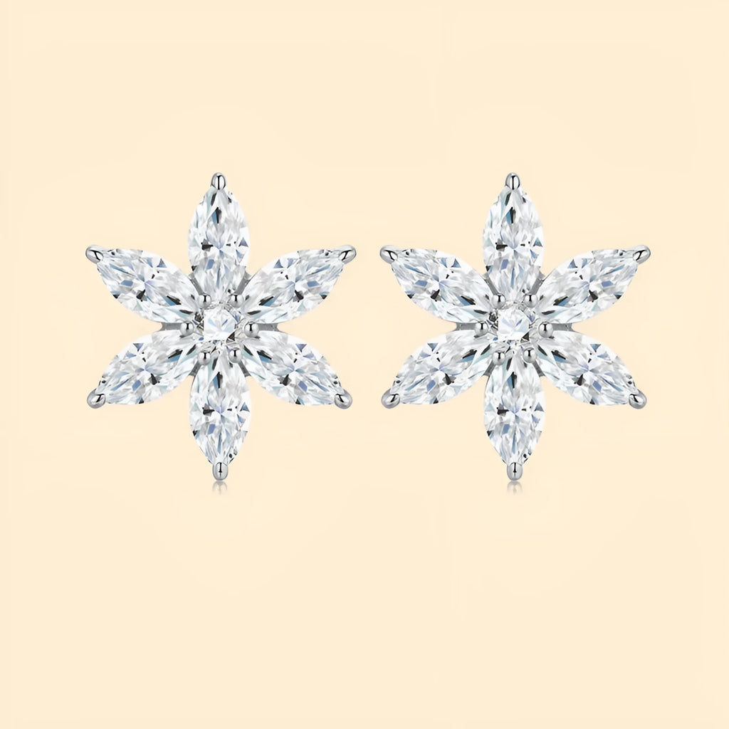 Moissanite 925 silver flower-shaped earrings with mosaic setting, unisex advanced sense design