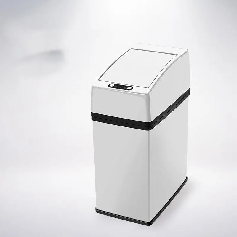 Black intelligent induction trash can with 3-litre capacity for car use on a car floor mat