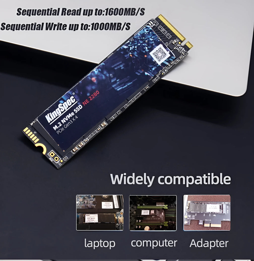 M.2 NVMe internal SSD 22 x 80mm with up to 1TB capacity and 1500MB/s read