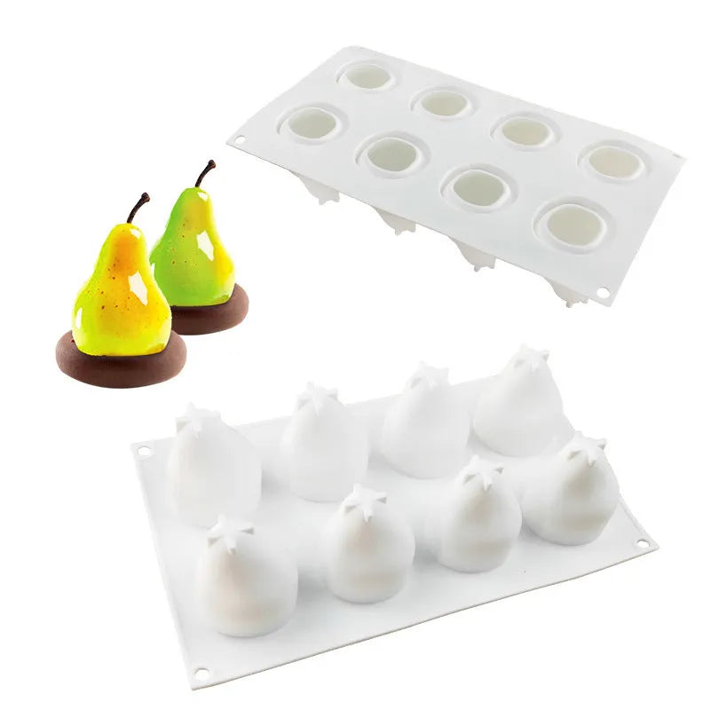Silicone baking mould with six cavities shaped as pineapples and pine cones for mousse desserts