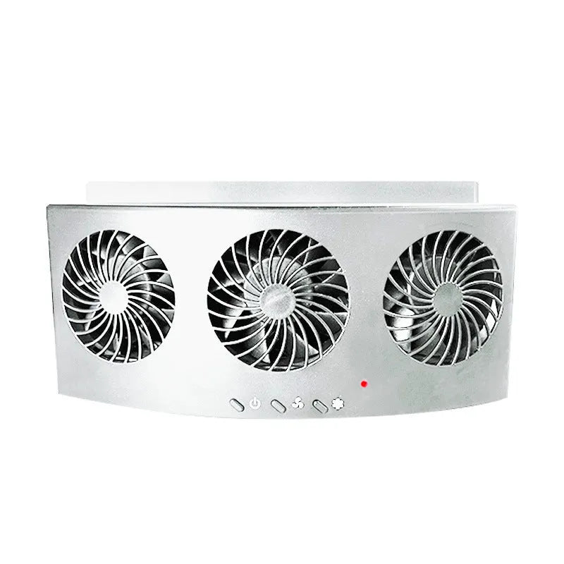 Black and white portable USB car ventilation fan for vehicle interior exhaust and heat dissipation