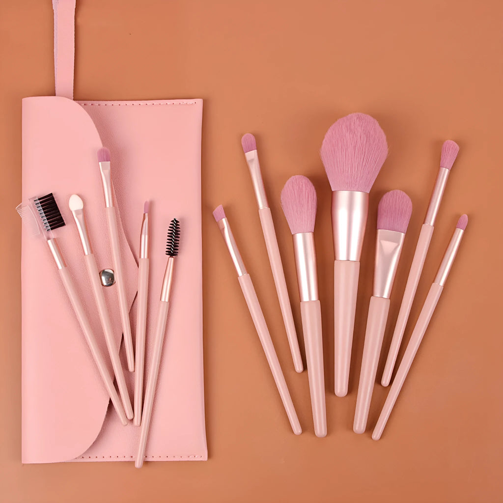 7-piece makeup brush set with Nylon bristles wooden handles and storage bucket in Classic Purple