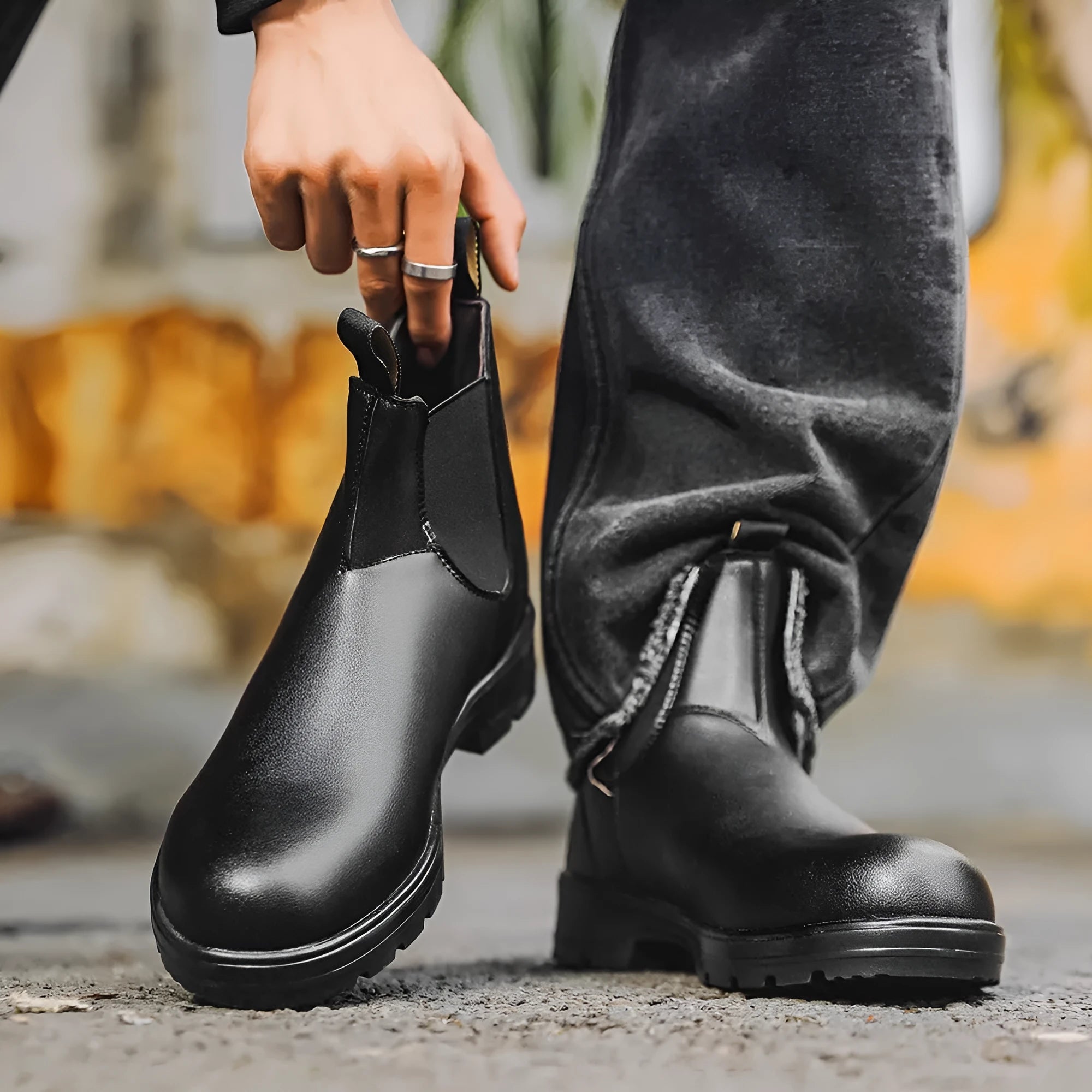 Brown vintage-style unisex Chelsea boots with a frosted finish and round toe.