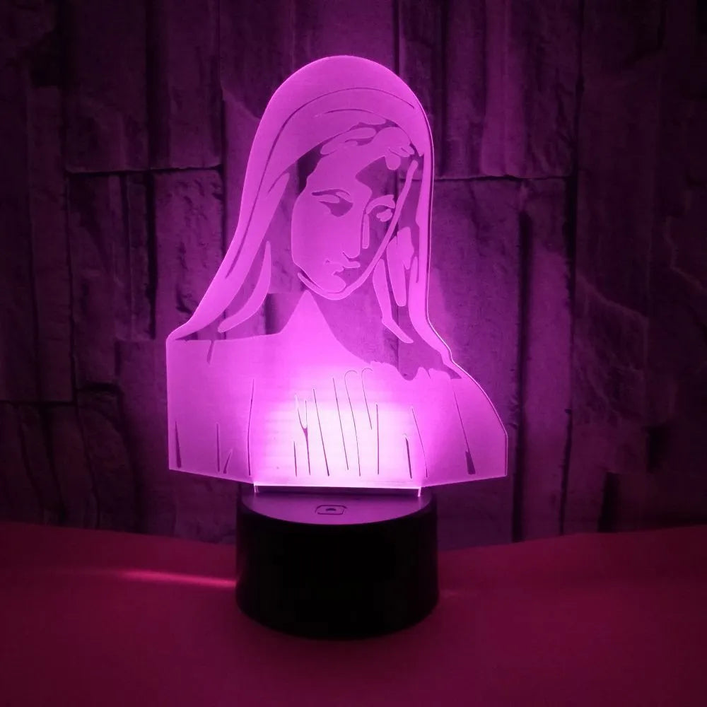 3D LED night light with laser engraved acrylic plate showing dual ring pattern, ABS base with touch controls