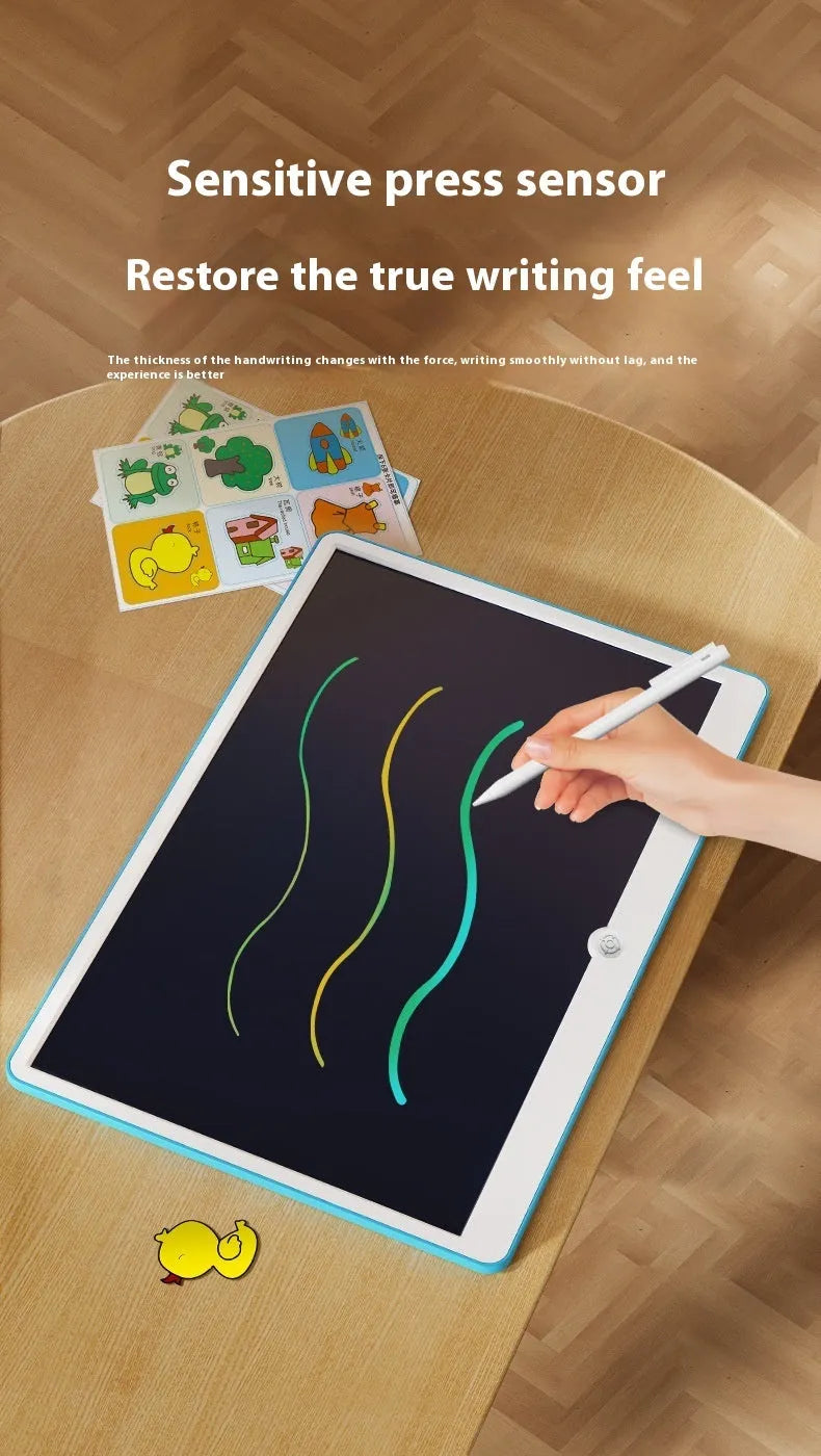 19-inch LCD rechargeable drawing board for children in blue and white colour.